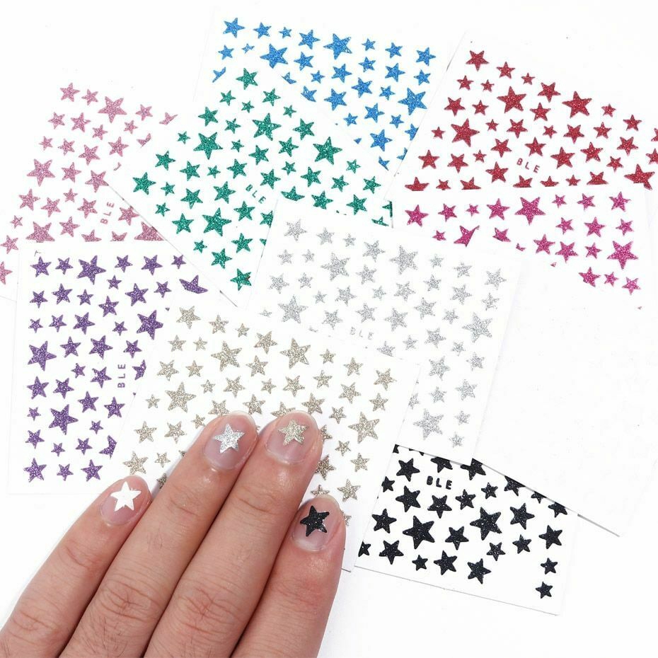 1 Sheet 3D Nail Slider Stars Stickers Glitter Shiny Decoration Decal Transfer DIY