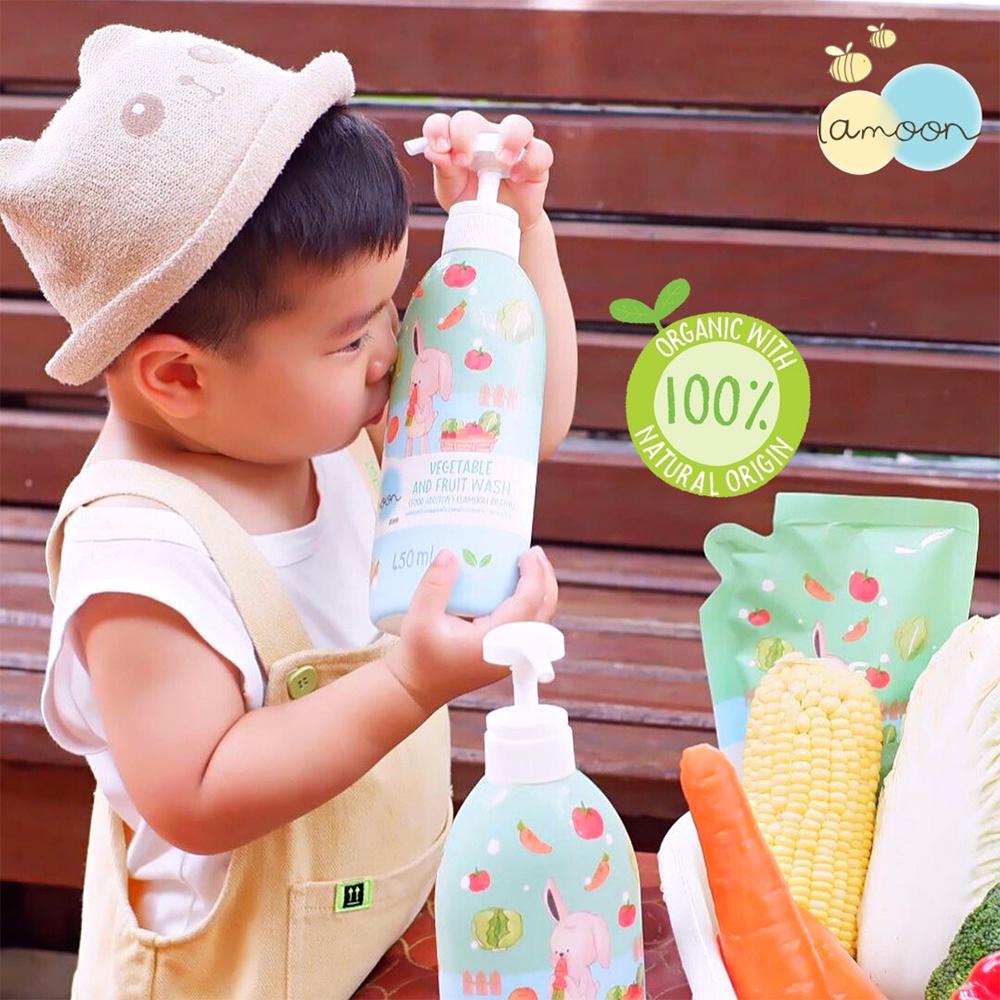 Nước rửa rau củ quả Organic cho bé Lamoon - Bình 400ml