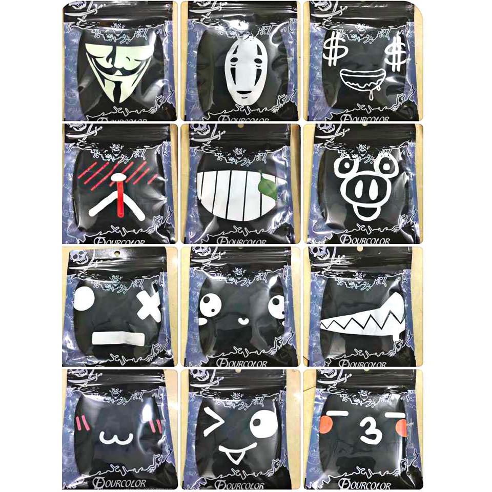 Khẩu trang chống bụi vải cotton màu đen in hình nhiều hình tùy chọn EXO,BTS,hacker,ngôi sao,trái tim
