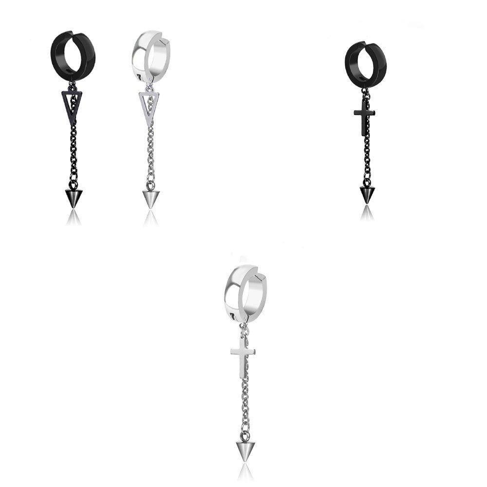 Khuyên Tai Dạng Kẹp Phối Mặt Hình Tam Giác Bằng Thép Titan Thời Trang Hàn Quốc Cho Nam Và Nữ