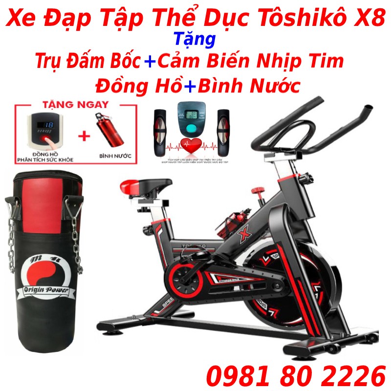 Xe đạp tập thể dục tập gym tại nhà Tôshikô Pro Gen X8 - khung thép chịu lực cao, bánh đà 8kg, bảo hành 3 năm