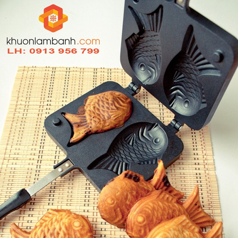 Khuôn nướng bánh hình cá chống dính, có tay cầm