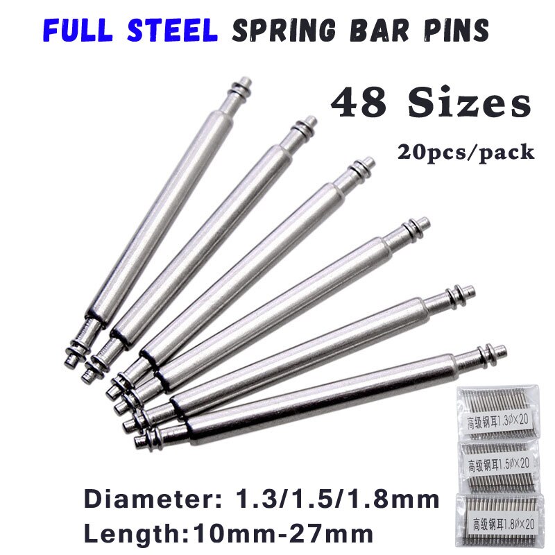 20 Chiếc 10 Mm Đến 27 Mm Full Thép Không Gỉ Lò Xo Thanh Phát Hành Lò Xo Chân Đồng Hồ Dây Đeo Thay Thế Thẳng Pin D1.5 Mm