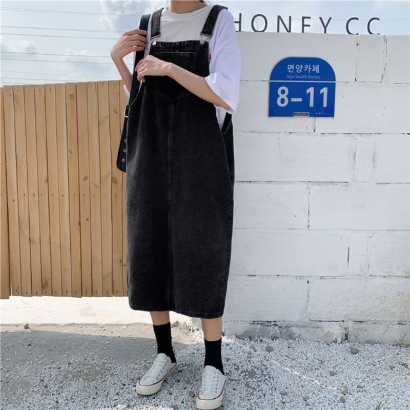 ĐẦM YẾM NỮ VẢI JEANS DÁNG RỘNG XẺ TÀ THỜI TRANG PHONG CÁCH RETRO Y2