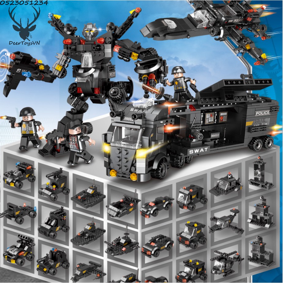 [550 CT-TÚI BÓNG] BỘ ĐỒ CHƠI XẾP HÌNH LEGO CẢNH SÁT, LEGO OTO, LEGO ROBOT, LEGO THUYỀN, LEGO TRỰC THĂNG, LEGO XE SWAT