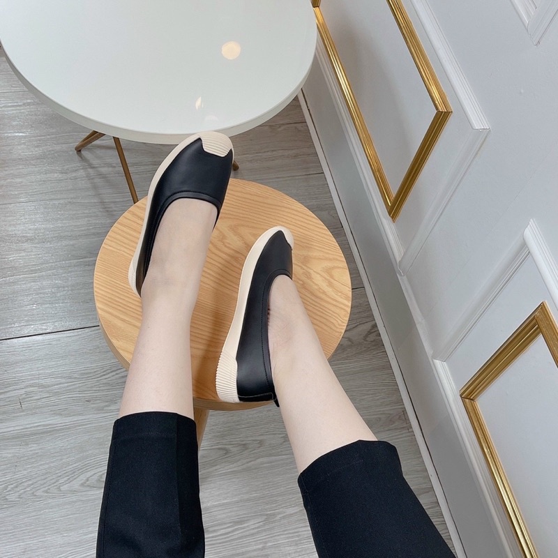 Giày bệt đen phối trắng