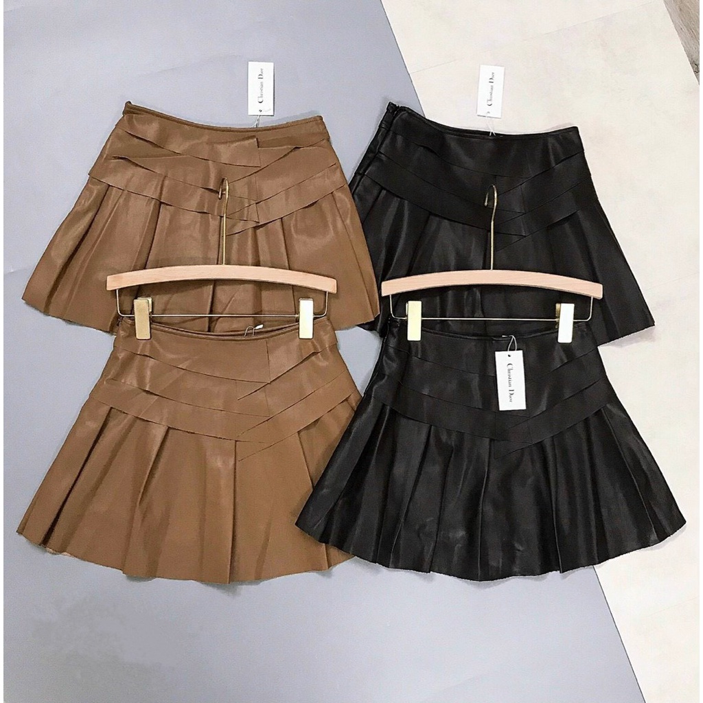 Chân Váy Da Xếp Ly Vạt 3 Tầng - Kim Linh Shop