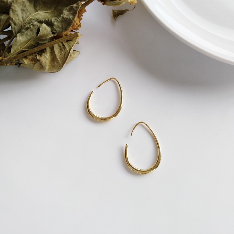 Khuyên Tai Kim Loại Hình Oval Đơn Giản A732