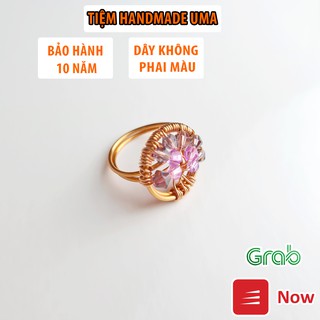 Nhẫn đeo tay nữ phong thủy Tree of life đính đá tím thời trang