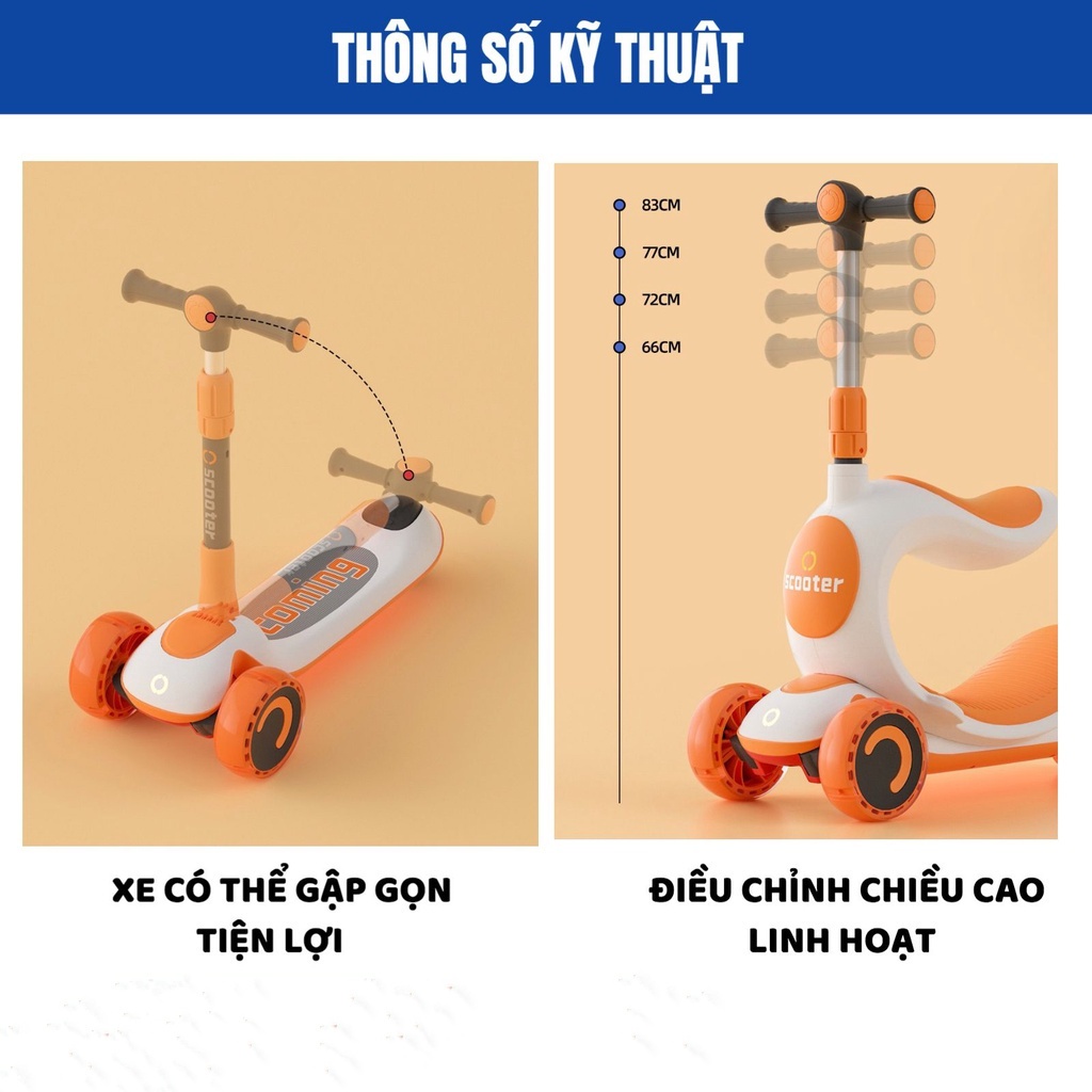 FREE SHIP !!! Xe trượt có ghế siêu xinh cho bé - Xe trượt scooter 3 bánh 808 màu cam