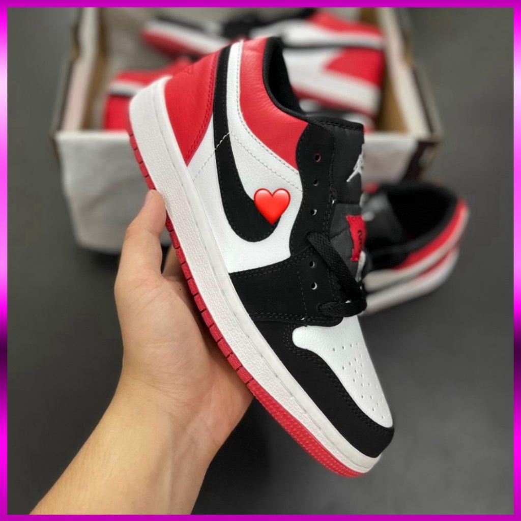 Giày jordan màu đen đỏ thấp cổ, giày jd đỏ đen nam nữ full box bill -nh1