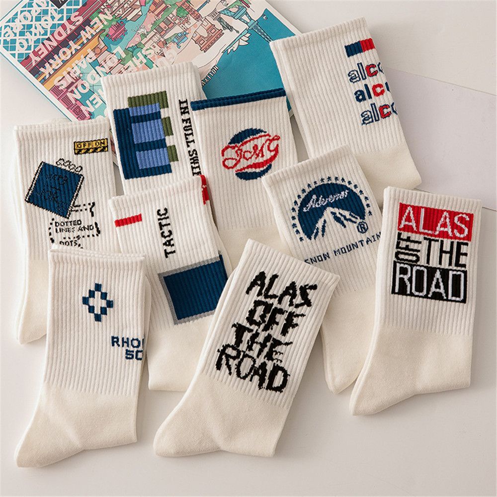Vớ cotton cổ cao thoáng khí in họa tiết vui nhộn thời trang thu đông cho nam