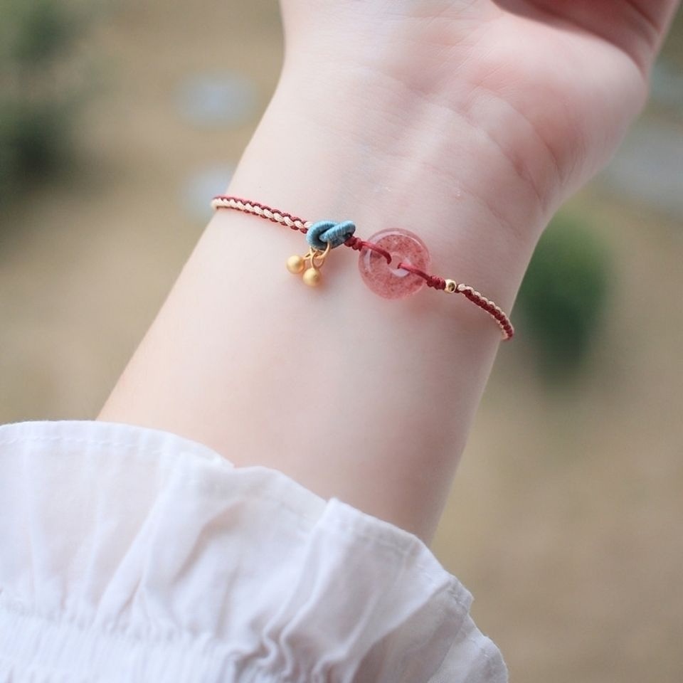 Vòng tay may mắn bện dây đính pha lê tự nhiên khóa an toàn