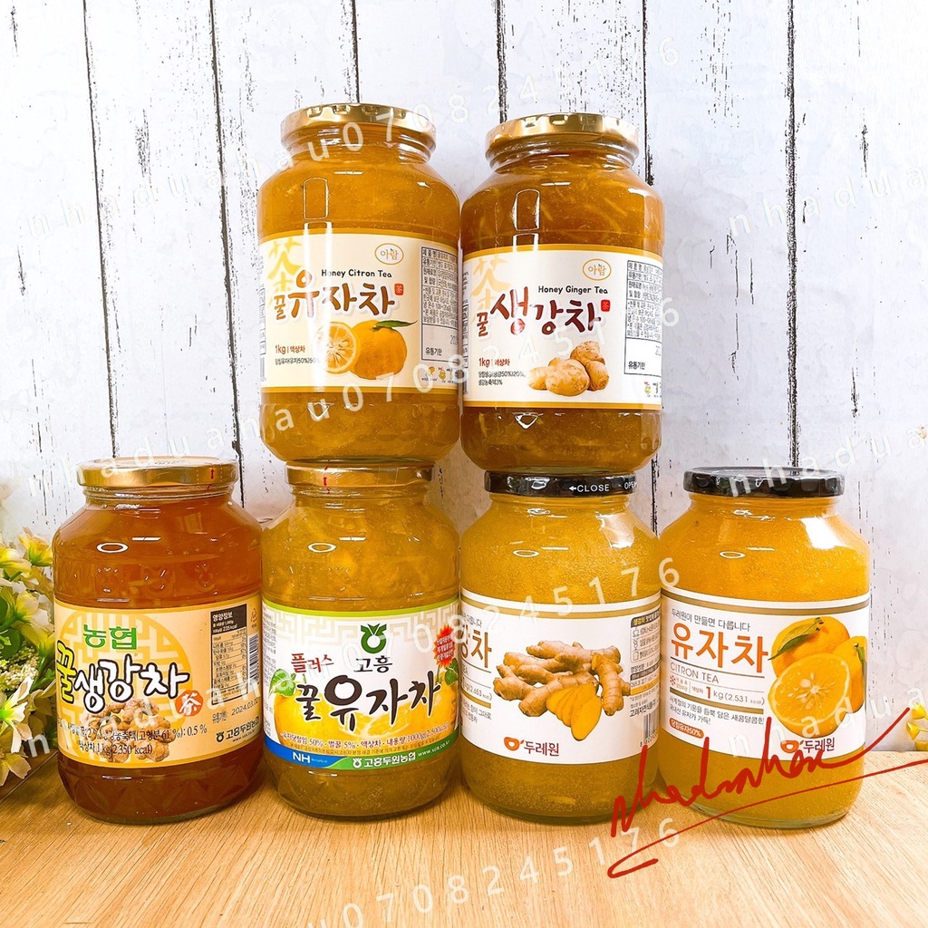 Mật ong ngâm chanh đào/ gừng tốt cho sức khỏe Hàn Quốc hủ thủy tinh lớn 1kg