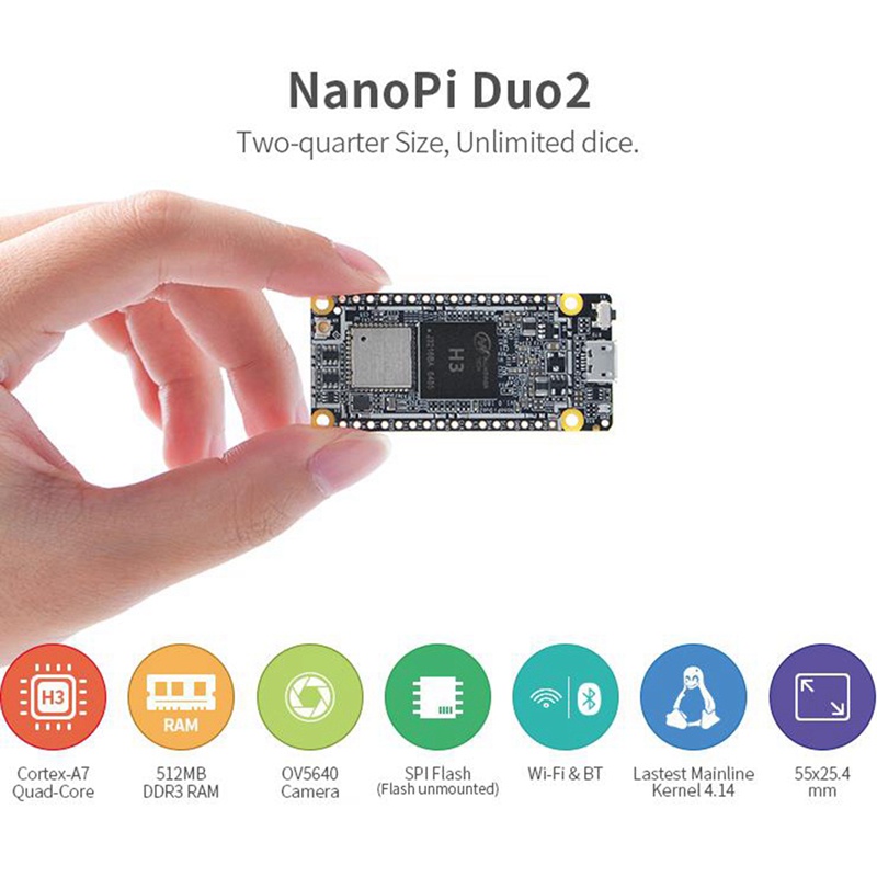 NanoPi DUO2 Developed Board 512M DDR3 Allwinner H3 Cortex-A7 WiFi Bluetooth Module UbuntuCore IoT Applications