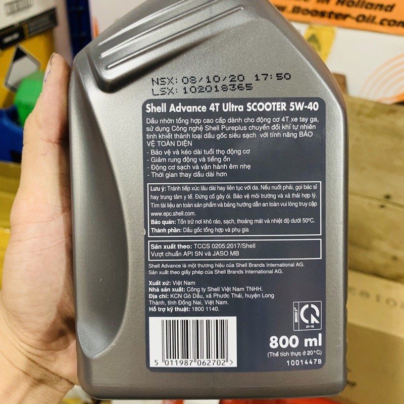 Combo Nhớt Xe Tay Ga Shell Advance Ultra Scooter 5W-40 800ML + Nhớt Lap Scooter Gear Oil 80W-90 120L Made in Thailand