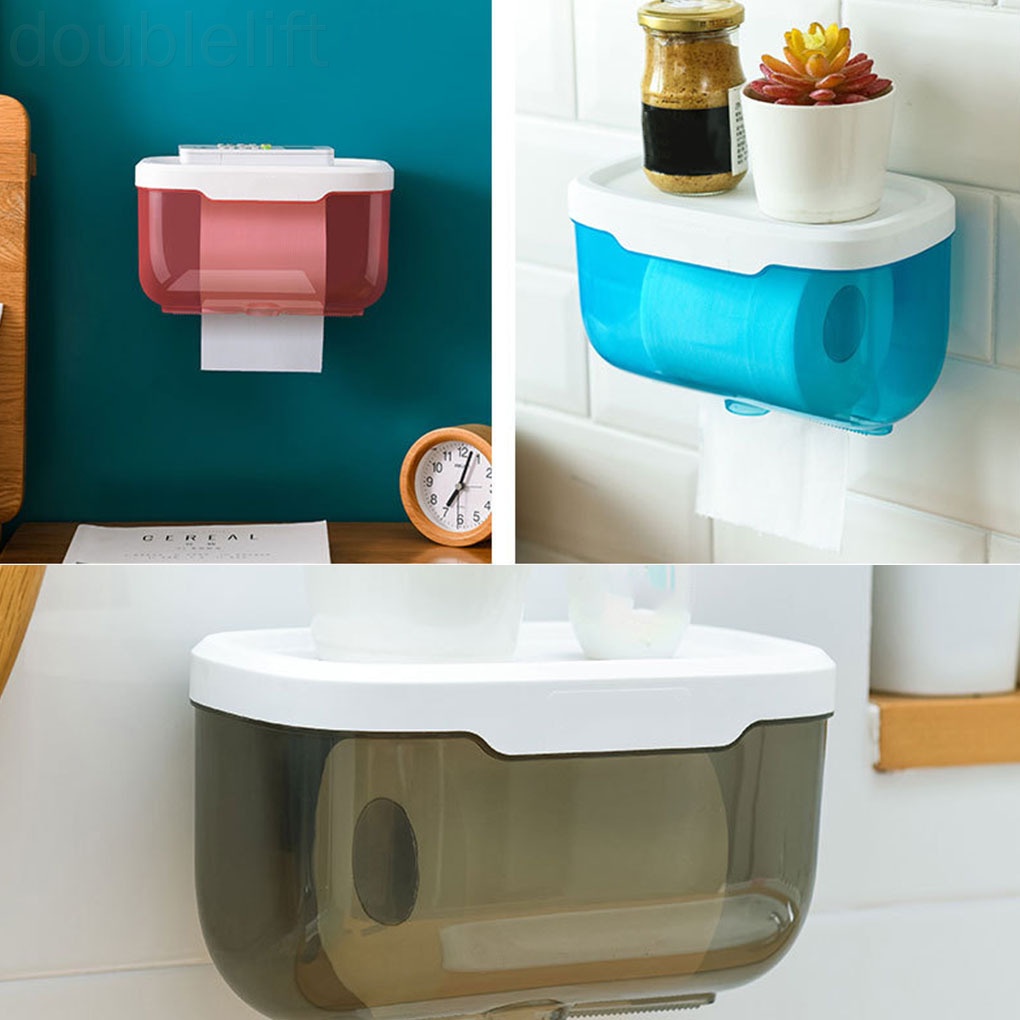 Hộp đựng cuộn giấy vệ sinh gắn tường thiết kế trong suốt chống thấm nước tiện dụng cho phòng tắm/ nhà vệ sinh