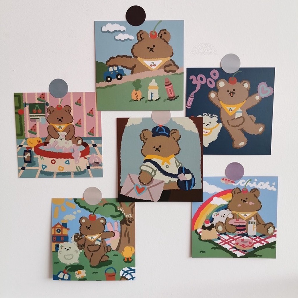 SET 9 POSTCARD 18 HÌNH BROWN BEAR &quot;GẤU NÂU KÈM STICKER DÁN (ảnh thật) - Tiệm nhà Chun