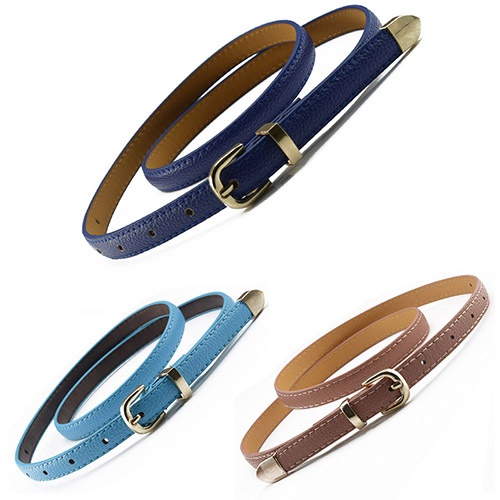 Women All Match Fashion Skinny Waist Belt Faux Leather Buckle Narrow Waistband