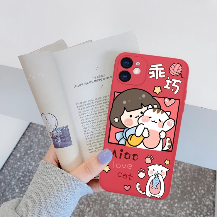 Ốp iphone cạnh vuông miao cute 5/5s/6/6plus/6s/6splus/7/7plus/8/8plus/x/xr/xs/11/12/pro/max/plus/promax - Awifi F2-6