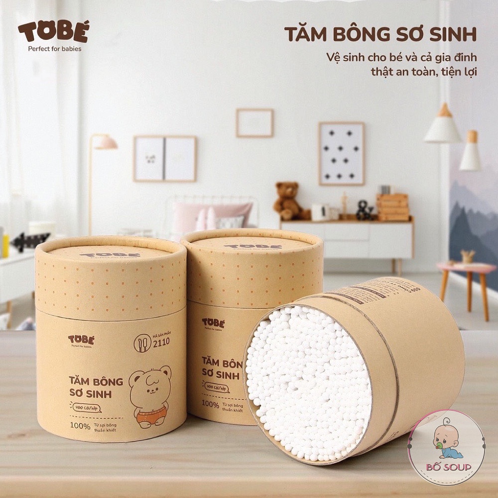 Tăm bông Tobe cho bé sơ sinh chất liệu bông tự nhiên, hộp 400 que