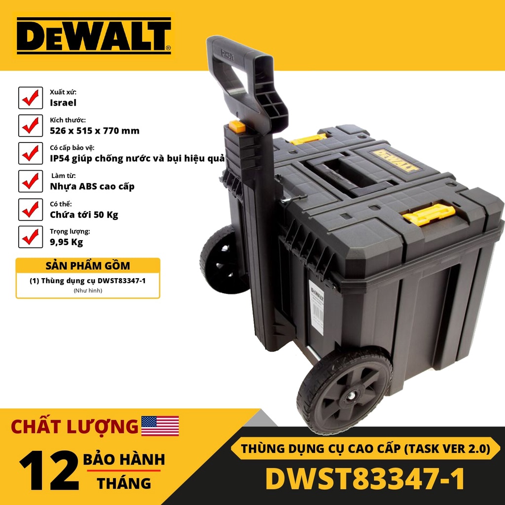 Hộp dụng cụ có tay kéo Dewalt DWST83347-1 | kích thước 526 x 515 x 770 mm, chất liệu nhựa ABS [CHÍNH HÃNG][XTOOLs]