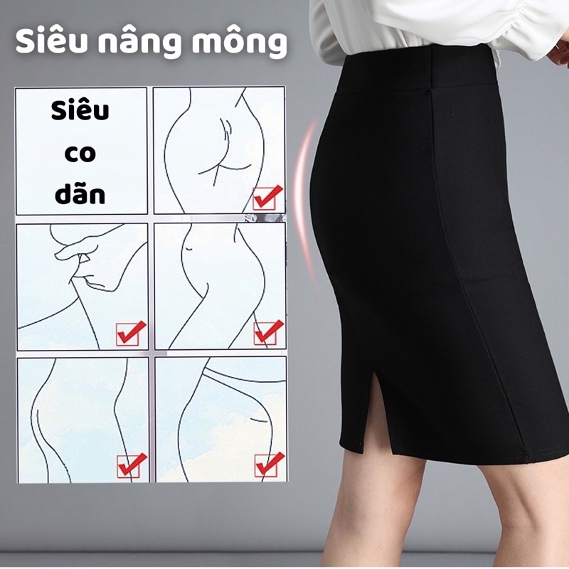 Chân váy bút chì công sở vải umi co dãn xẻ sau - Chân váy zip umi phong cách Hàn quốc