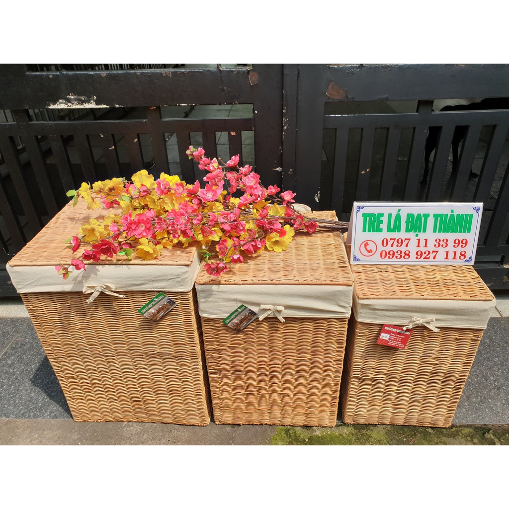 Thùng đựng quần áo giặt bằng mây kèm vải lót, sách sẽ tiện dùng và an toàn