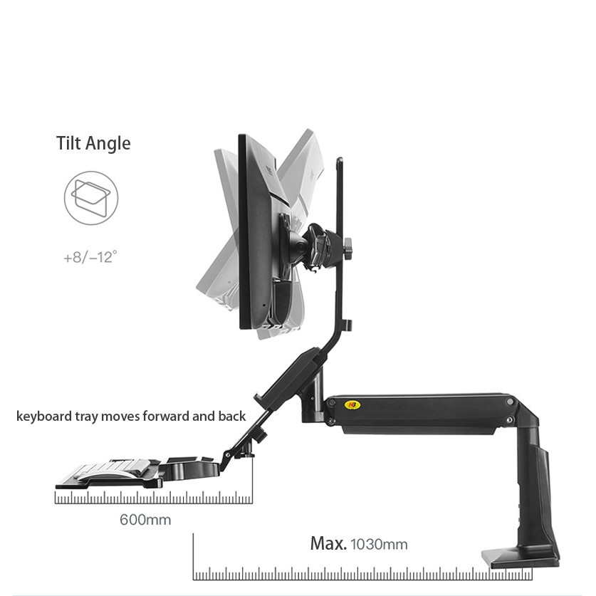 Giá đỡ 2 màn hình máy tính 19-24inch kết hợp khay để bàn phím FC24-2A có thể đứng hoặc ngồi để làm việc rất tiện lợi - h