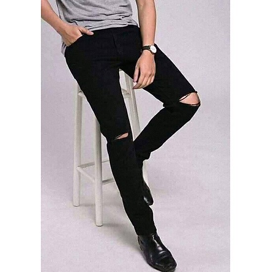 quần jean nam đen trắng co giãn rách gối(tặng kèm khẩu trang su 3D) phong cách cá tính | BigBuy360 - bigbuy360.vn