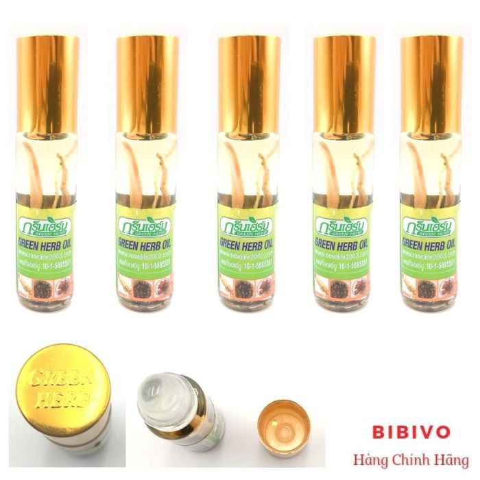 5 Chai Dầu Gió Lăn Thảo Dược Sâm Thái Lan 8ml - Mẫu mới (Trên nắp Khắc Chữ GREEN HERB)