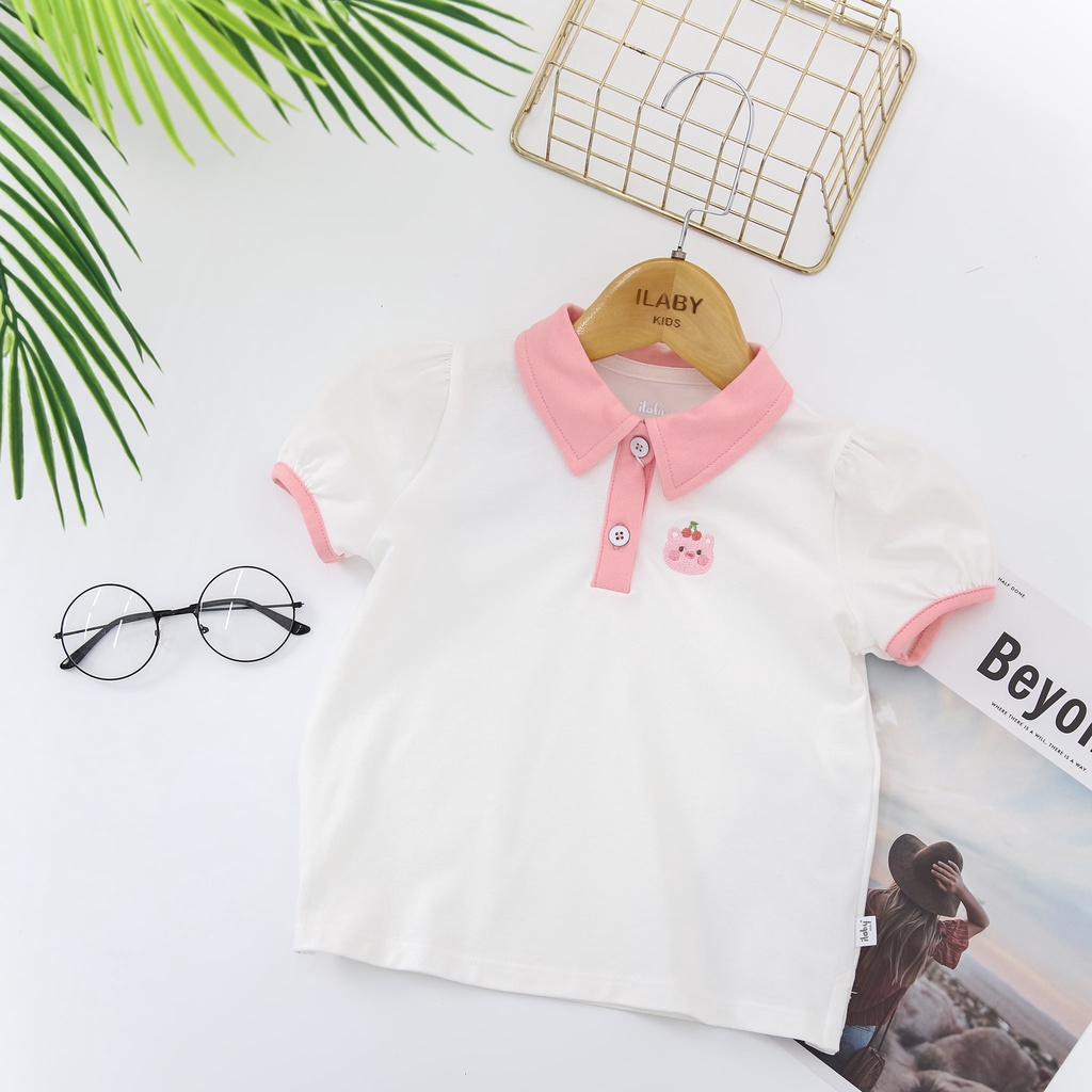 Áo polo bé gái ILABY thêu ngực tay bồng 3 màu chất liệu vải gai cá sấu thấm hút mồ hôi - kèm ảnh mẫu [21IG10560622]