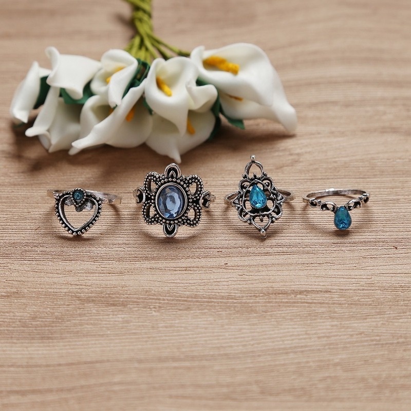Set 13 Nhẫn Đeo Tay Kim Loại Đính Đá Thời Trang Cho Nữ