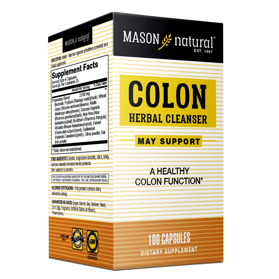 Viên Uống Hỗ Trợ Chức Năng Đại Tràng MASON NATURAL Colon Herbal Cleanser 100 Viên