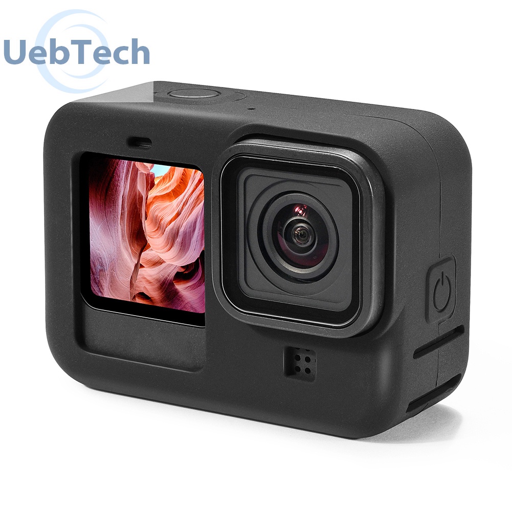 Khung vỏ bảo vệ máy ảnh bằng silicon với nắp ống kính và dây đeo cho GoPro Hero 9