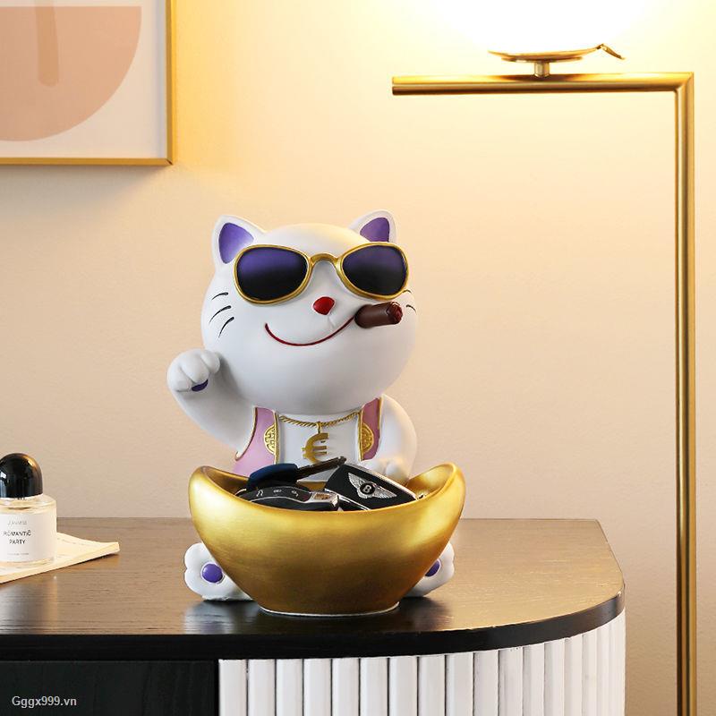 Mô hình mèo may mắn dùng trang trí phòng khách/ tủ rượu/ làm quà tặng