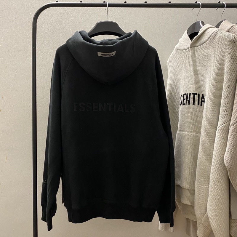 Áo hoodie zip FEAR OF GOD FOG ESSENTIALS SS20 Black cao cấp, Áo khoác nỉ kéo khóa ESSENTIALS in chữ silicon form rộng