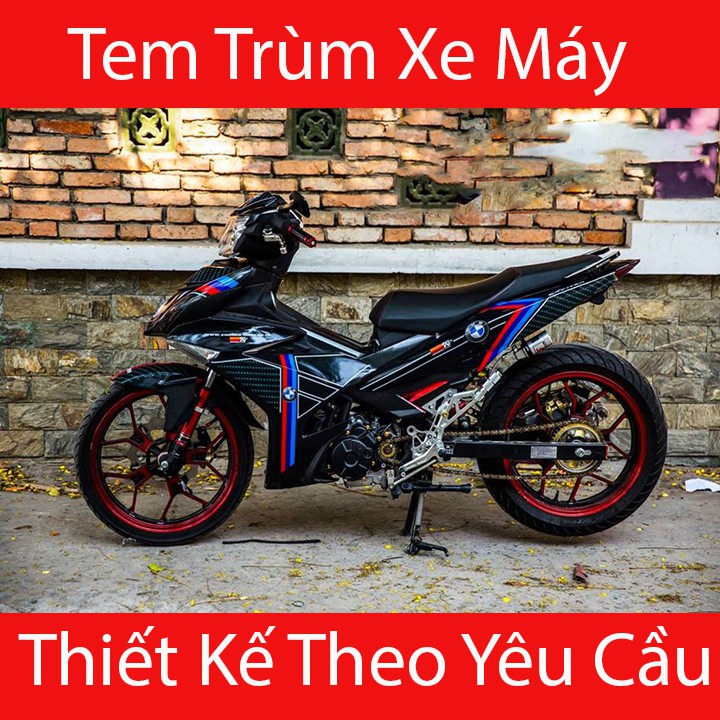 Tem Trùm Xe Exciter 150 BMW Đen Chỉ Xanh Đỏ