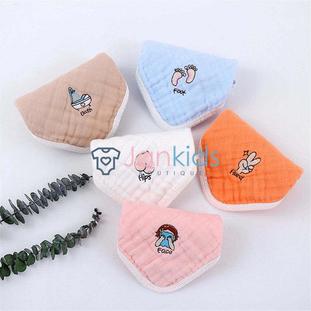 Set 5 Khăn xô sữa 6 lớp cho bé siêu thấm hút thêu họa tiết hoạt hình đáng yêu