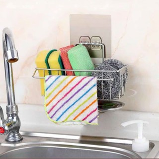 Kệ giỏ inox sus 304 đựng dụng cụ rửa chén bát kèm miếng dán tường