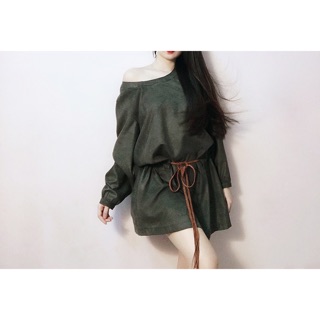 Đầm suông da lộn cột dây bính