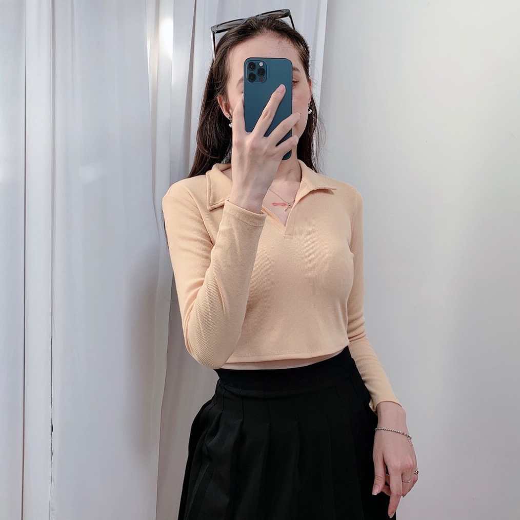 Áo croptop nữ tay dài kiểu ôm polo có cổ bigsize thun body VAVASA CT06 - Hàng nhập khẩu | BigBuy360 - bigbuy360.vn