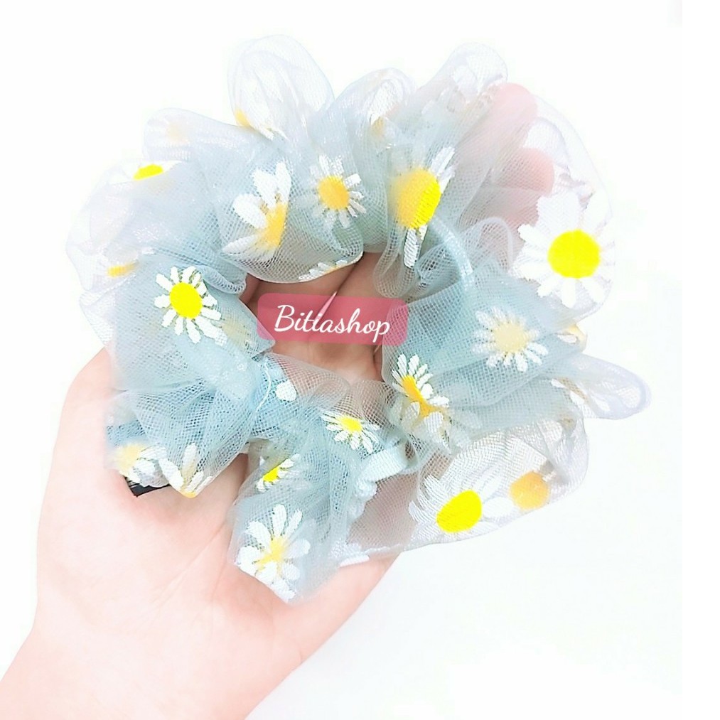 CỘT TÓC SCRUNCHIES VẢI HOA CÚC LƯỚI THỜI TRANG