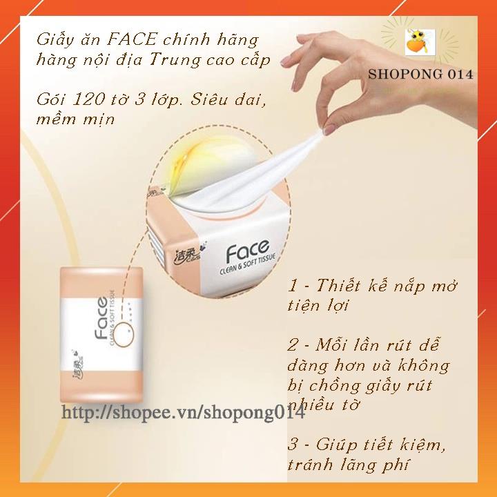 Giấy ăn FACE hồng thùng 18 gói 120 tờ 3 lớp
