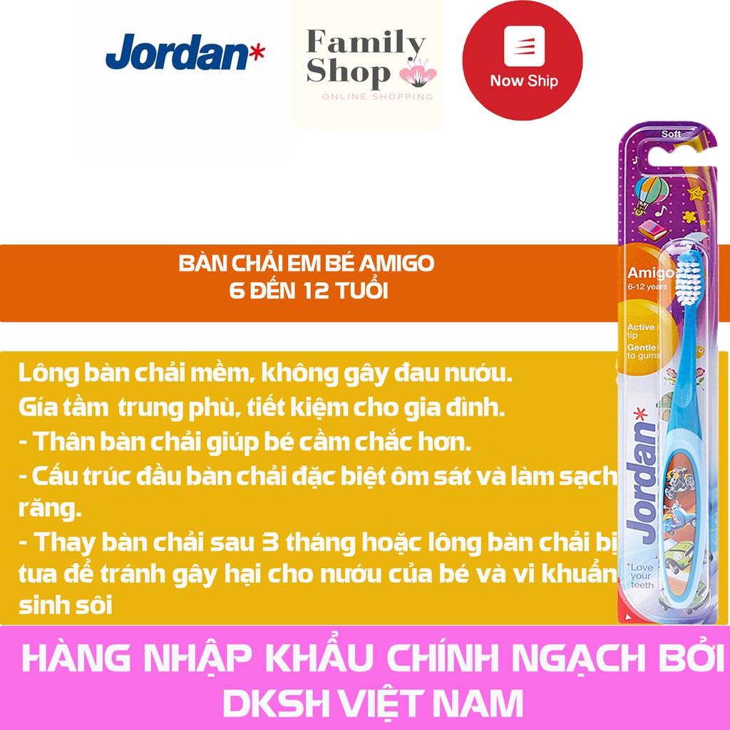 [Hàng Chính Hãng] 1 Bàn Chải Em Bé Jordan Amigo 6 - 12 Tuổi