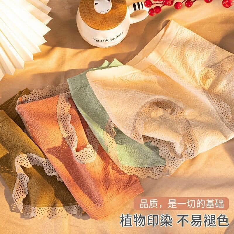Quần lót nữ Set 5 quần chip muji nhăn ren cotton sợi tre mềm mịn kháng khuẩn full hộp