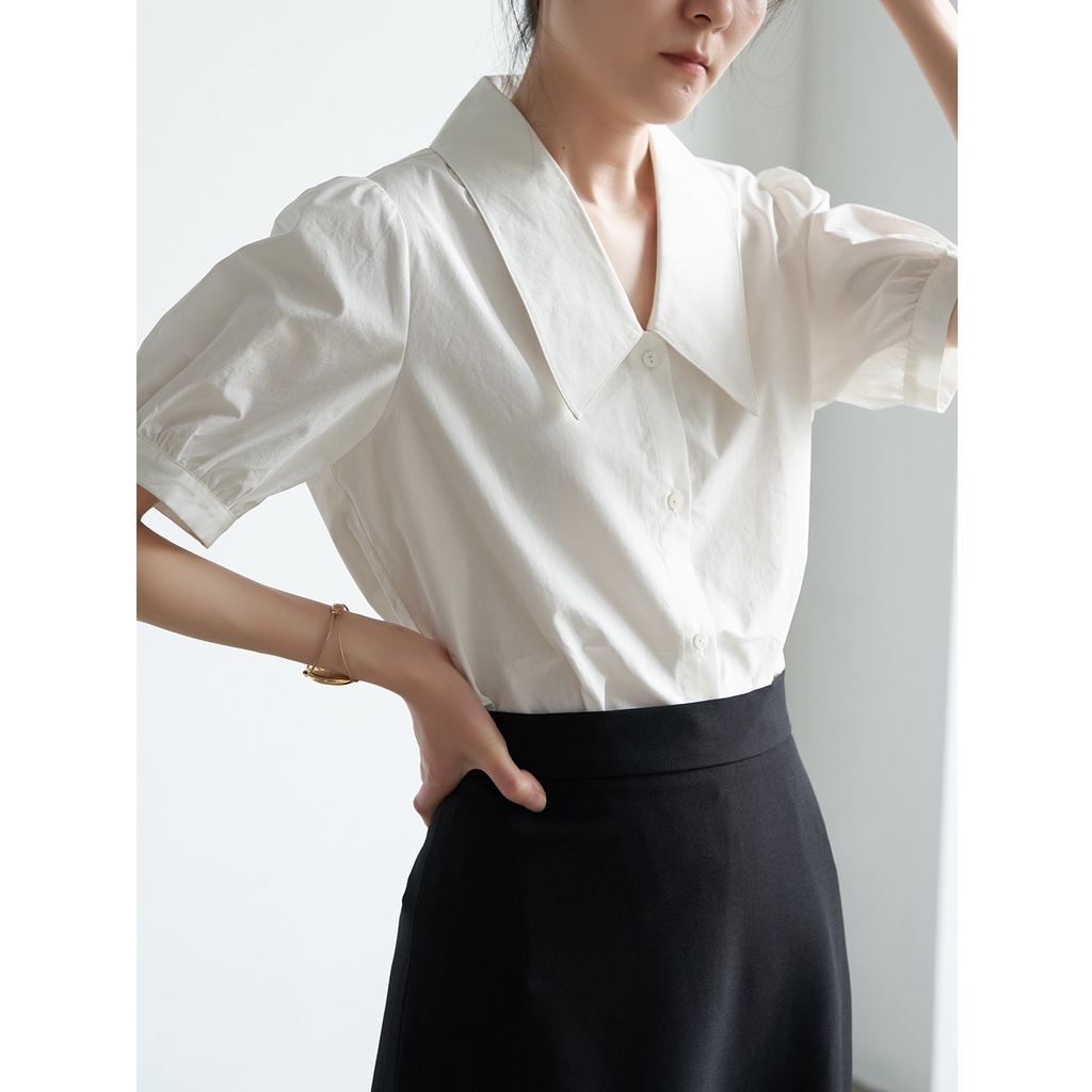 Áo Sơ Mi Tay Phồng Cổ Chữ V Màu Trắng Phong Cách retro Thời Trang Mùa Hè Mới Cho Nữ