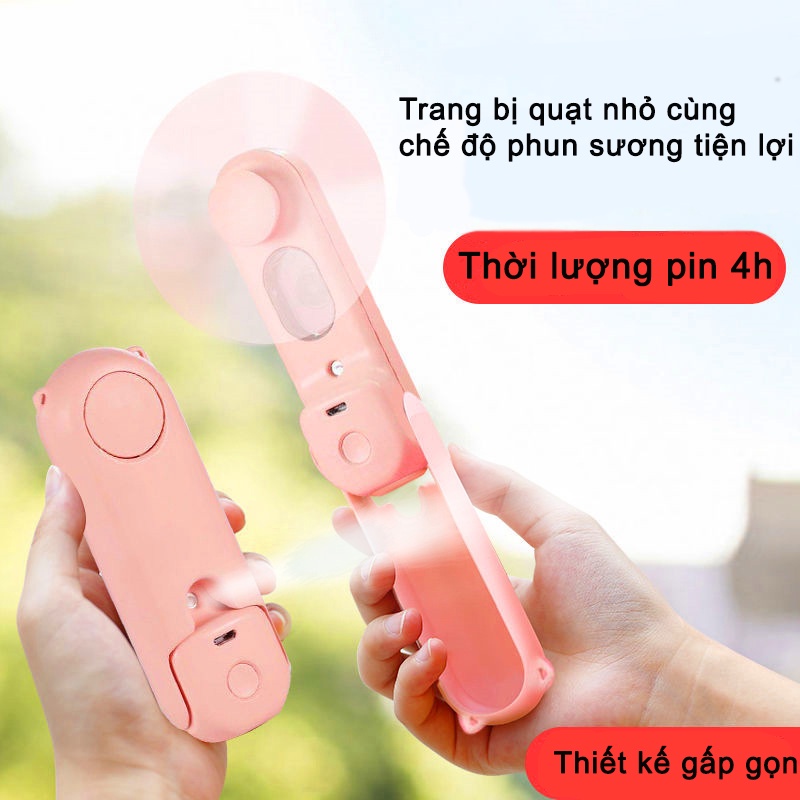 Quạt cầm tay sạc pin có chế độ phun sương gấp gọn mini tích điện tạo độ ẩm 2 in 1