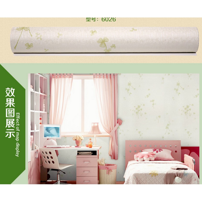 Decal giấy dán tường hoa ba cánh xanh (khổ rộng 0.45m)