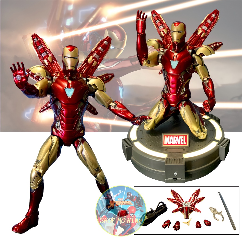 Mô hình Iron Man Mark 85 ZD Toys Avengers Endgame có Base LED sạc USB